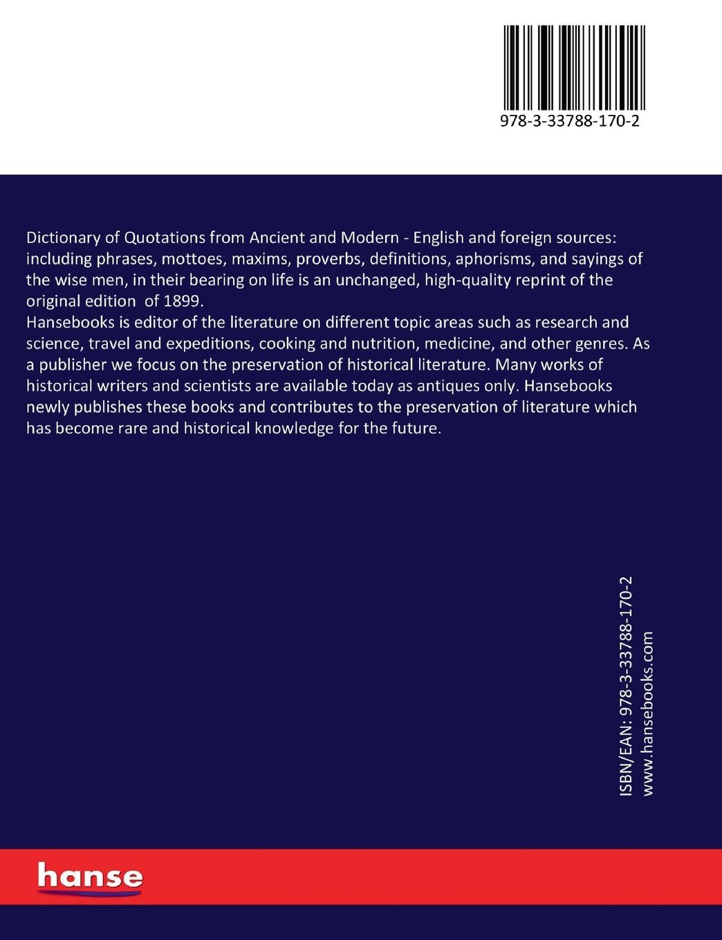 Rückseitencover Dictionary of Quotations from Ancient and Modern