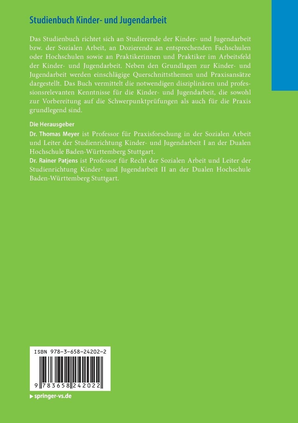 Rückseitencover Studienbuch Kinder- und Jugendarbeit