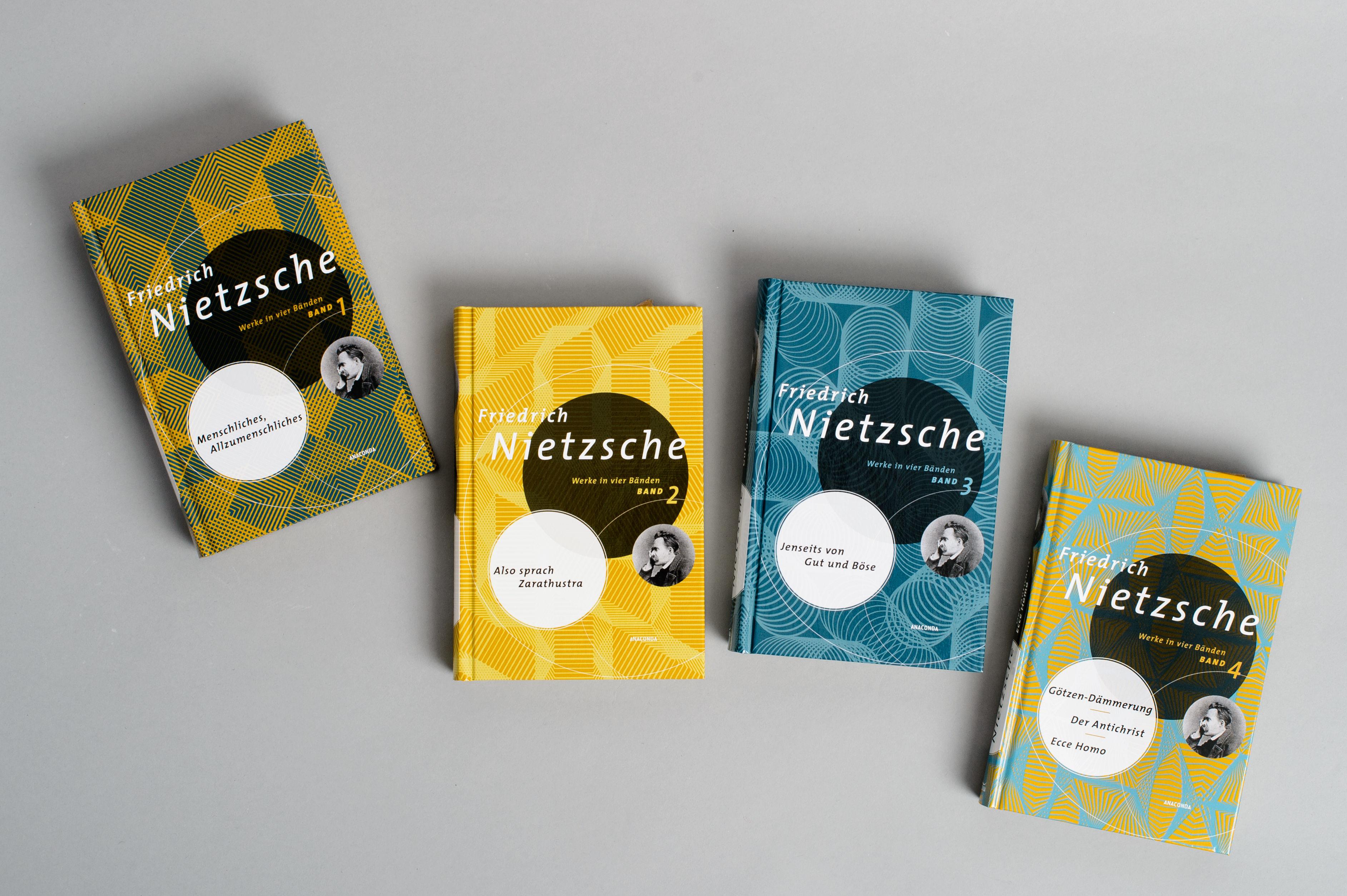 Beispielinhalt (Bild) Friedrich Nietzsche, Werke in vier Bänden (Menschliches, Allzu Menschliches - Also sprach Zarathustra - Jenseits von Gut und Böse - Götzendämmerung/Der Antichrist/Ecce Homo) (4 Bände im Schuber)