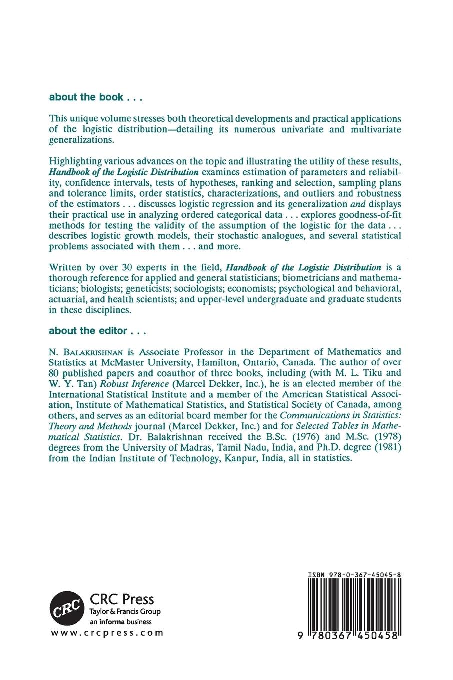Rückseitencover Handbook of the Logistic Distribution