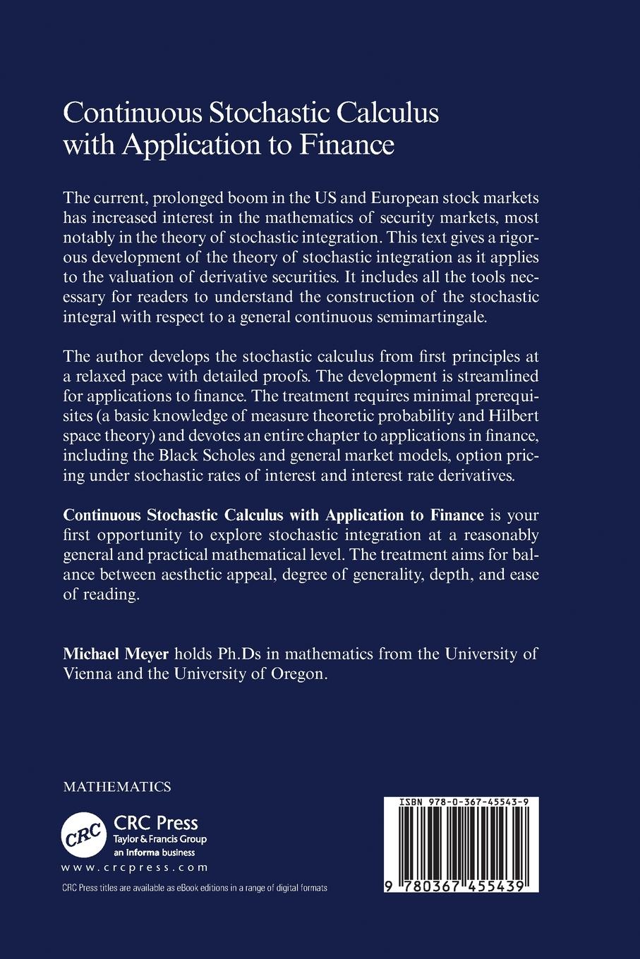 Rückseitencover Continuous Stochastic Calculus with Applications to Finance