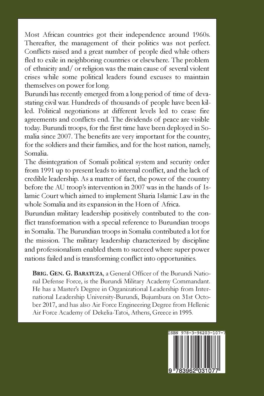 Rückseitencover Military Leadership in Conflict Transformation with Reference to the Burundian Troops in Somalia