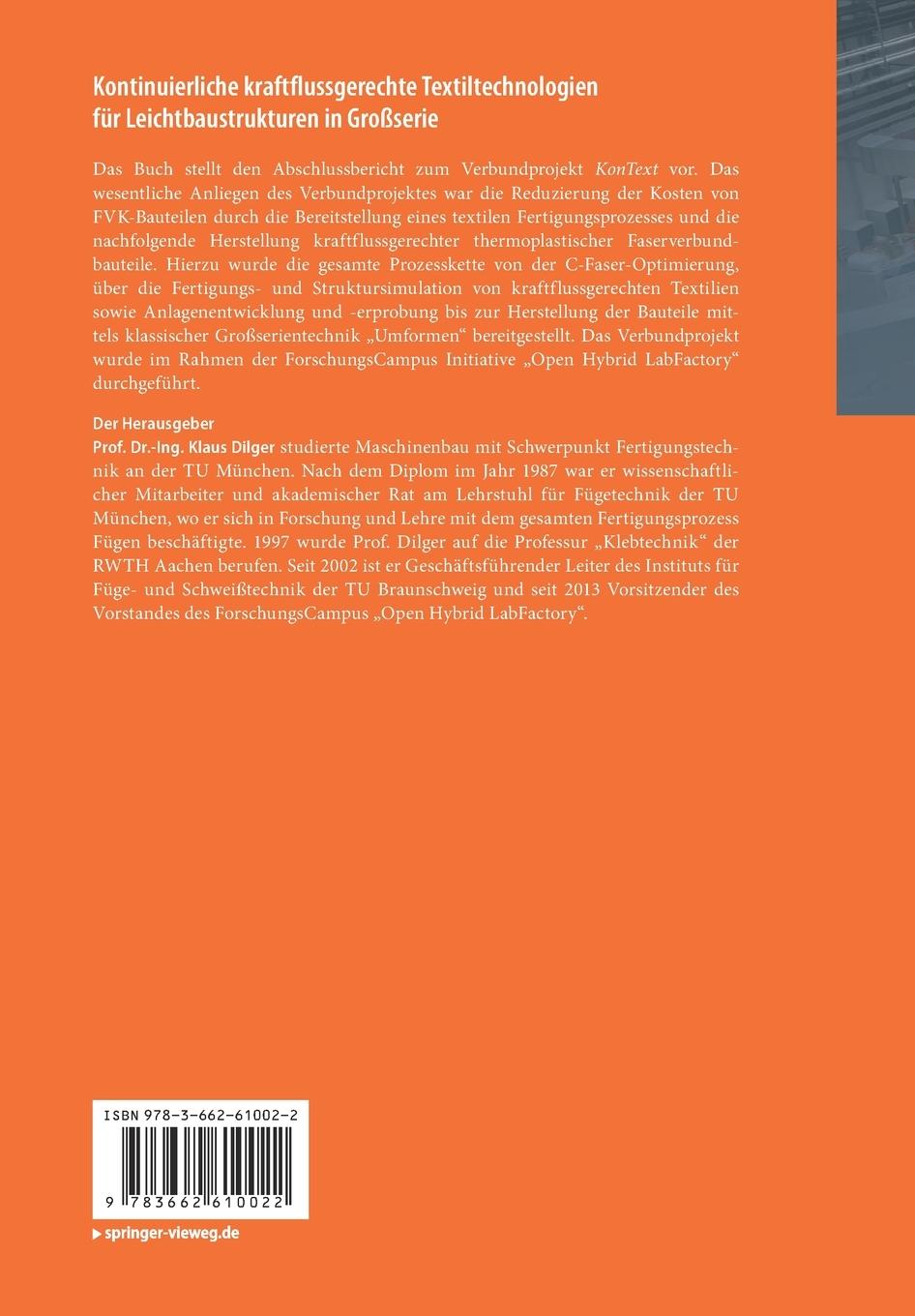 Rückseitencover Kontinuierliche kraftflussgerechte Textiltechnologien für Leichtbaustrukturen in Großserie