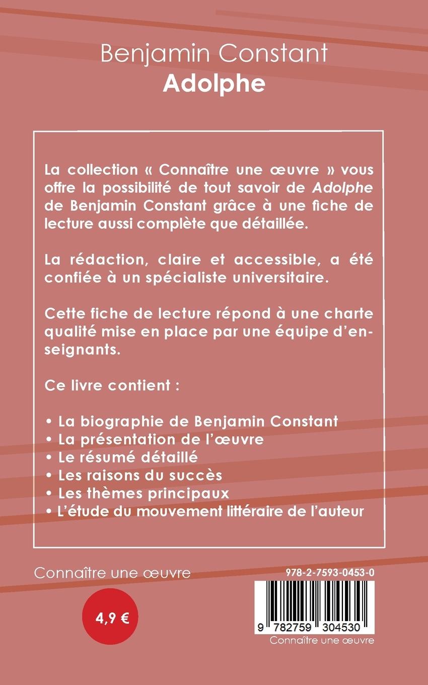 Rückseitencover Fiche de lecture Adolphe de Benjamin Constant (Analyse littéraire de référence et résumé complet)