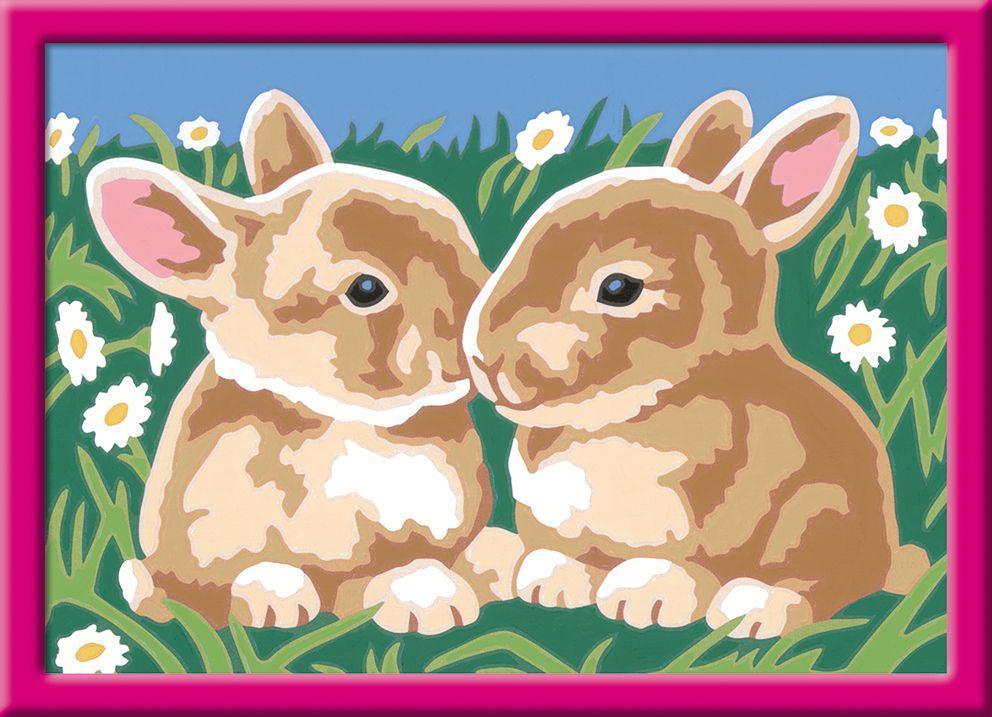 Beispielinhalt (Bild) Ravensburger Malen nach Zahlen 27695 - Niedliche Häschen - Kinder ab 7 Jahren