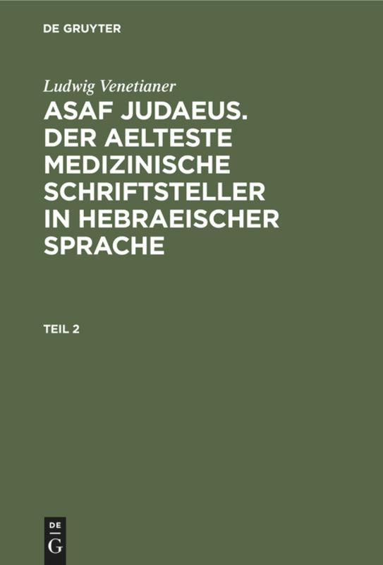 Vorderes Coverbild Ludwig Venetianer: Asaf Judaeus. Teil 2