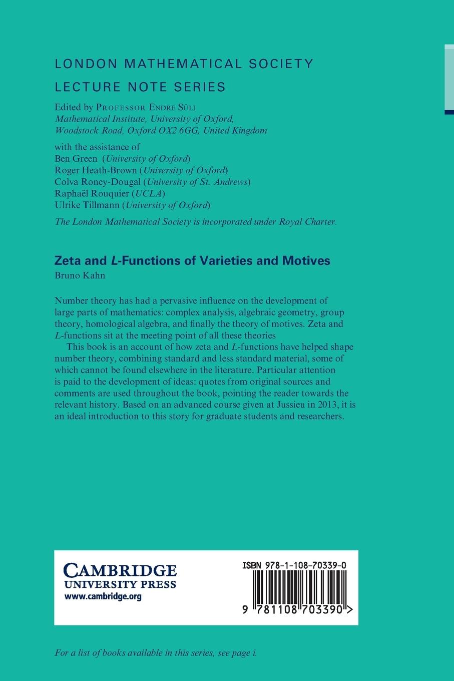 Rückseitencover Zeta and L-Functions of Varieties and Motives
