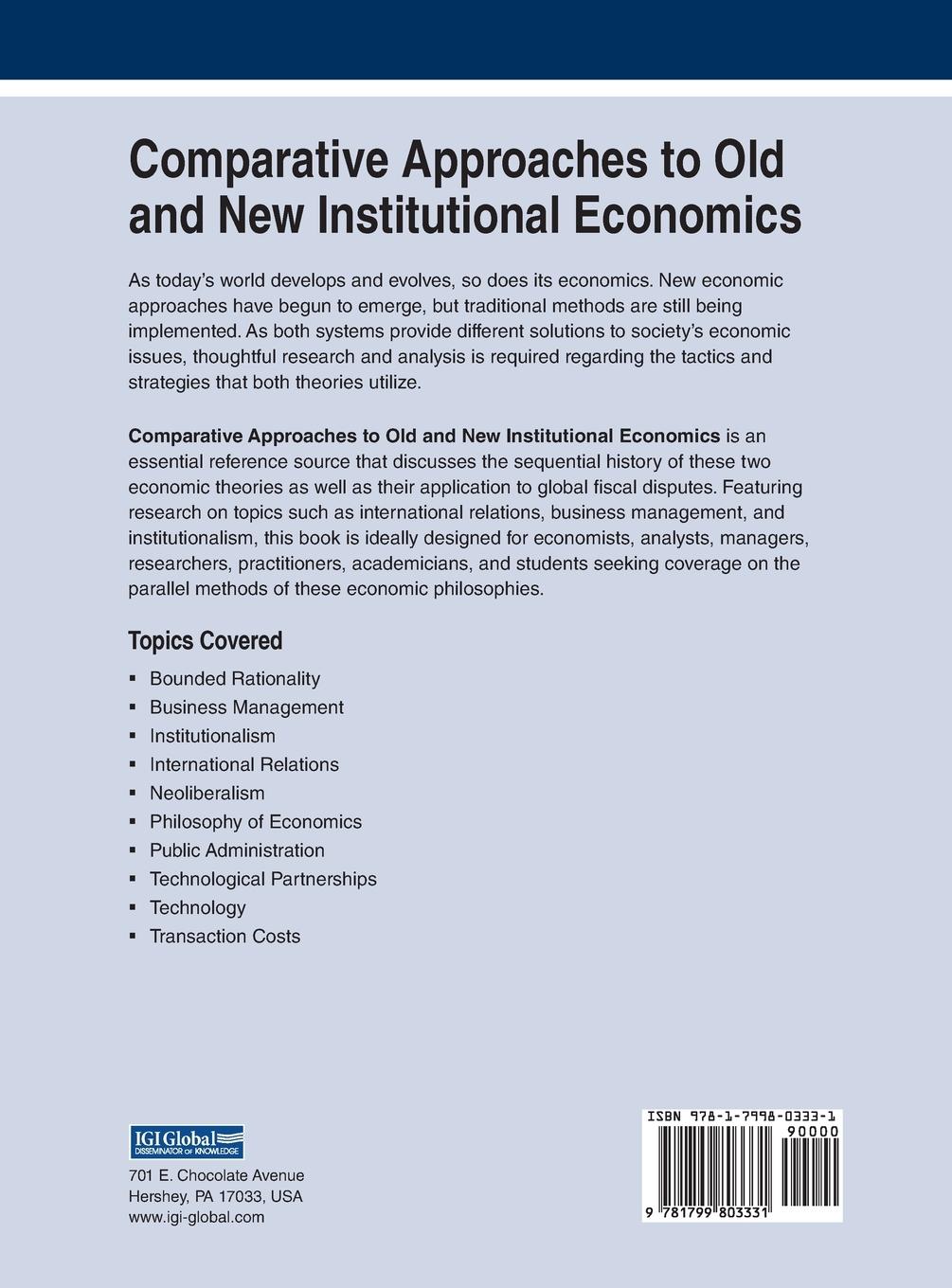 Rückseitencover Comparative Approaches to Old and New Institutional Economics