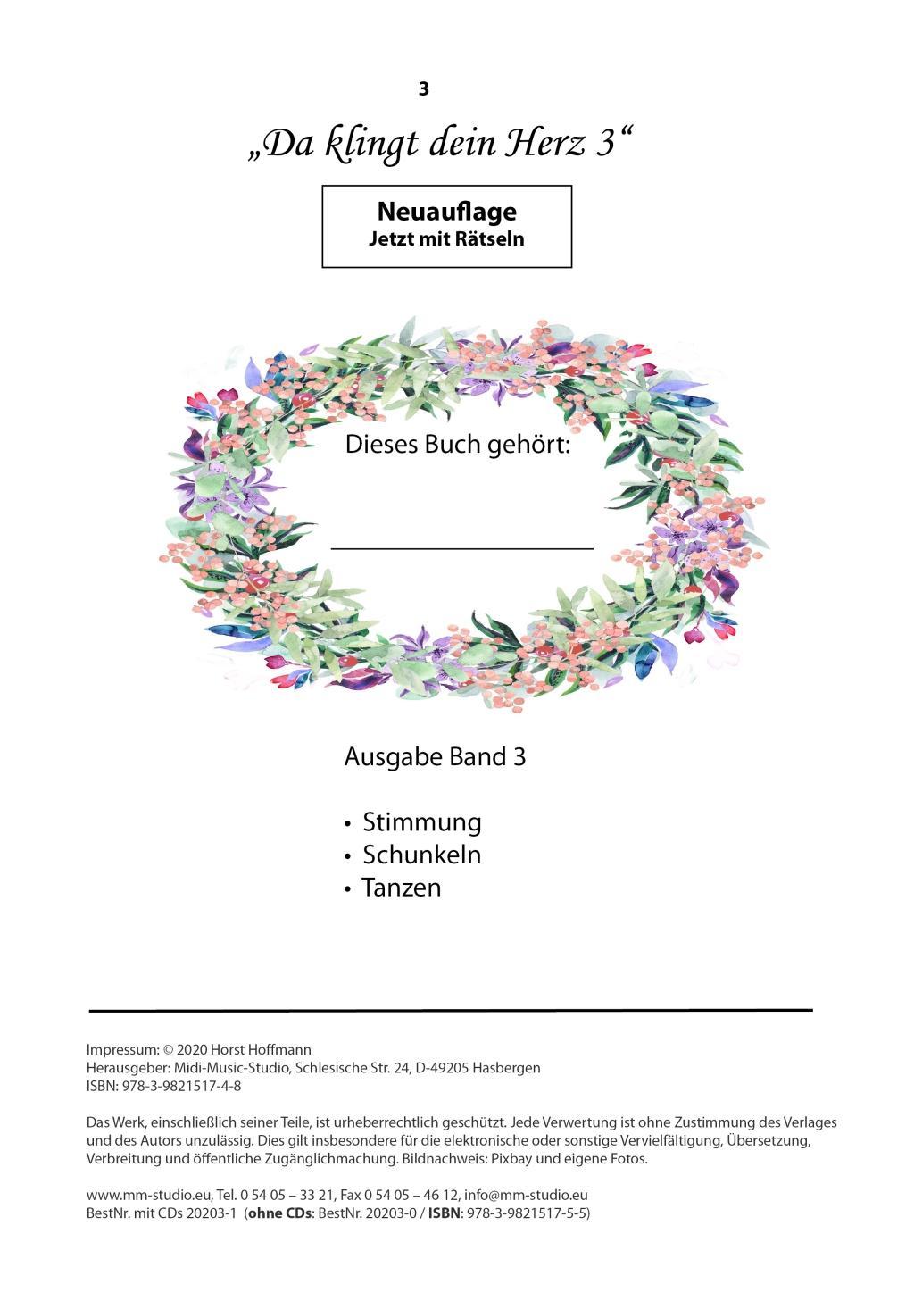 Beispielinhalt (Bild) Da klingt dein Herz 3 (inkl. 2 Begleit-CDs)
