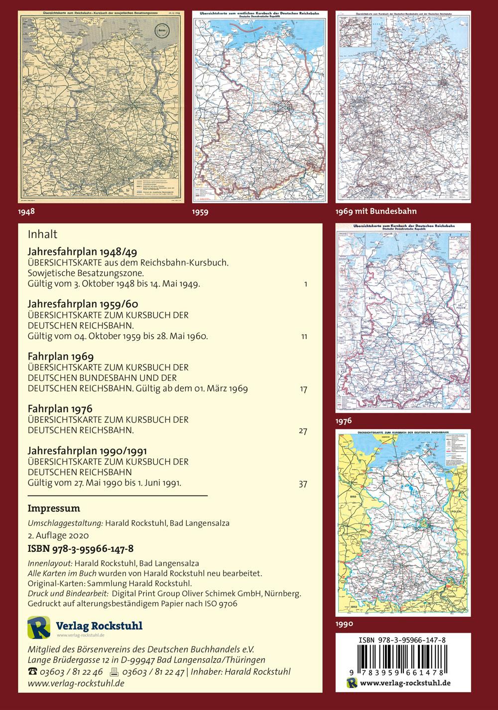 Rückseitencover Übersichtskarten der Deutschen Reichsbahn 1948 - 1959 - 1969  - 1976 - 1990