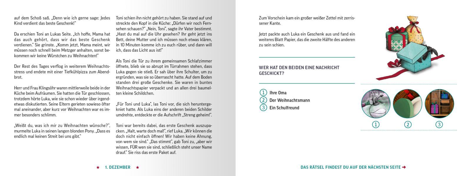 Beispielinhalt (Bild) Escape Room Adventskalender. Die drei unheimlichen Geschenke