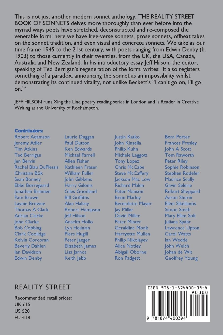 Rückseitencover The Reality Street Book of Sonnets
