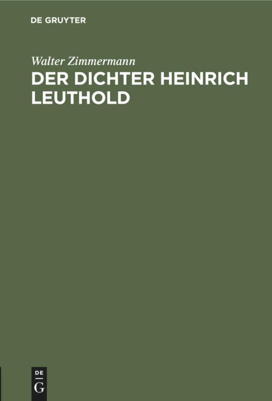 Vorderes Coverbild Der Dichter Heinrich Leuthold