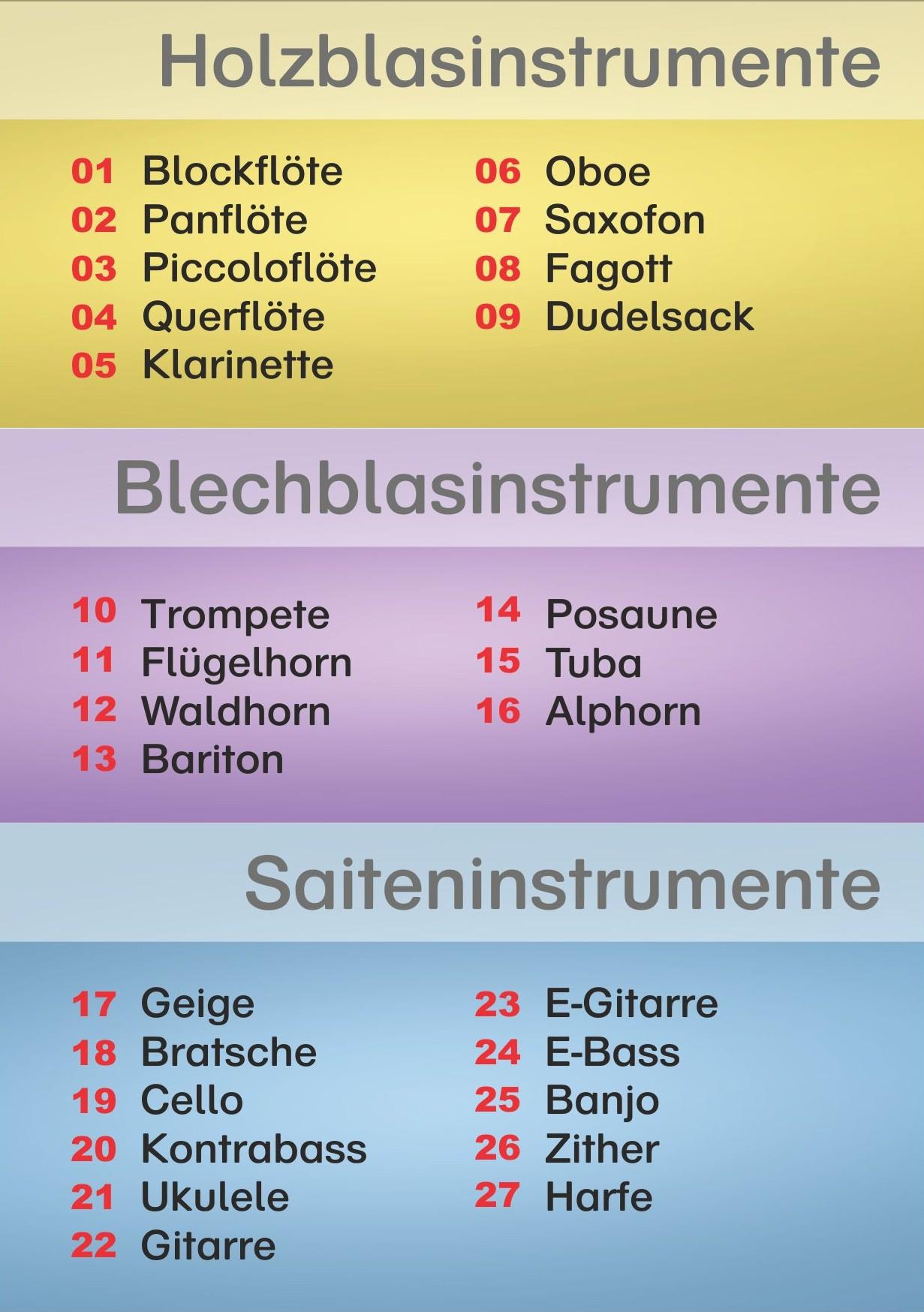 Beispielinhalt (Bild) Musikinstrumente auf Karten