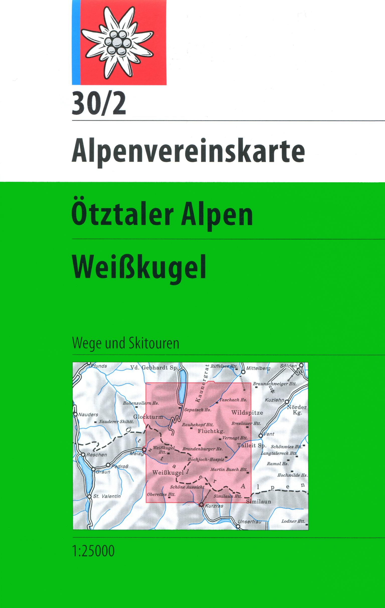 Vorderes Coverbild DAV Alpenvereinskarte 30/2 Ötztaler Alpen Weißkugel 1 : 25 000