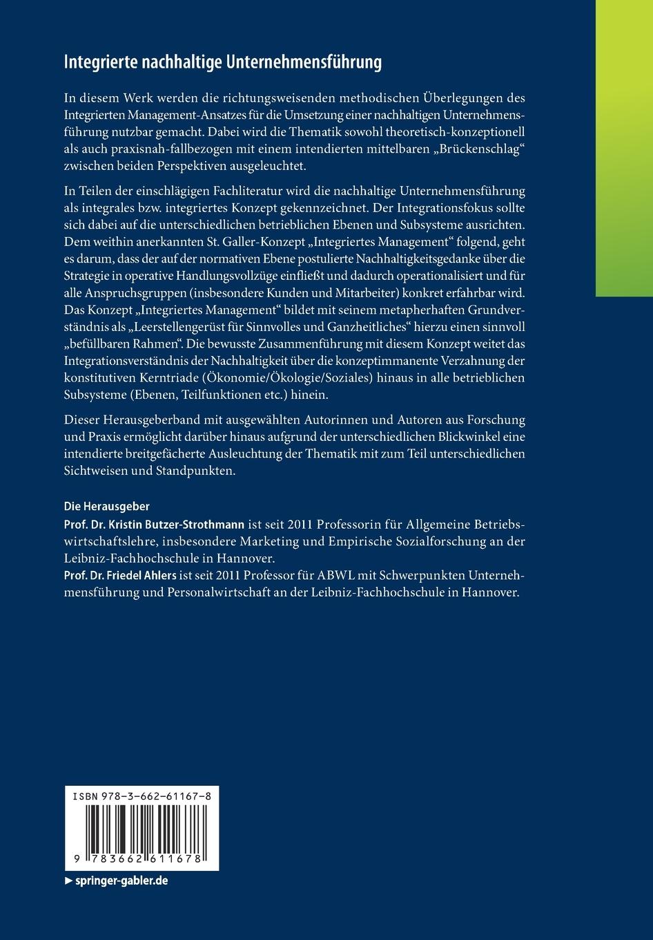 Rückseitencover Integrierte nachhaltige Unternehmensführung