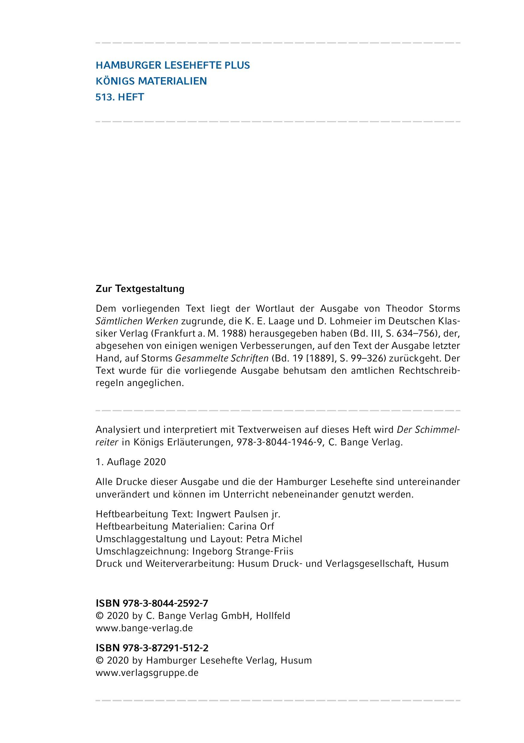 Beispielinhalt (Bild) Der Schimmelreiter. Hamburger Leseheft plus Königs Materialien