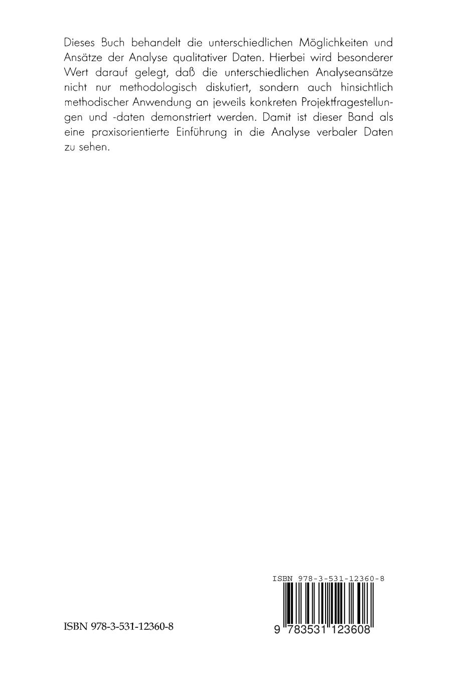 Rückseitencover Analyse verbaler Daten