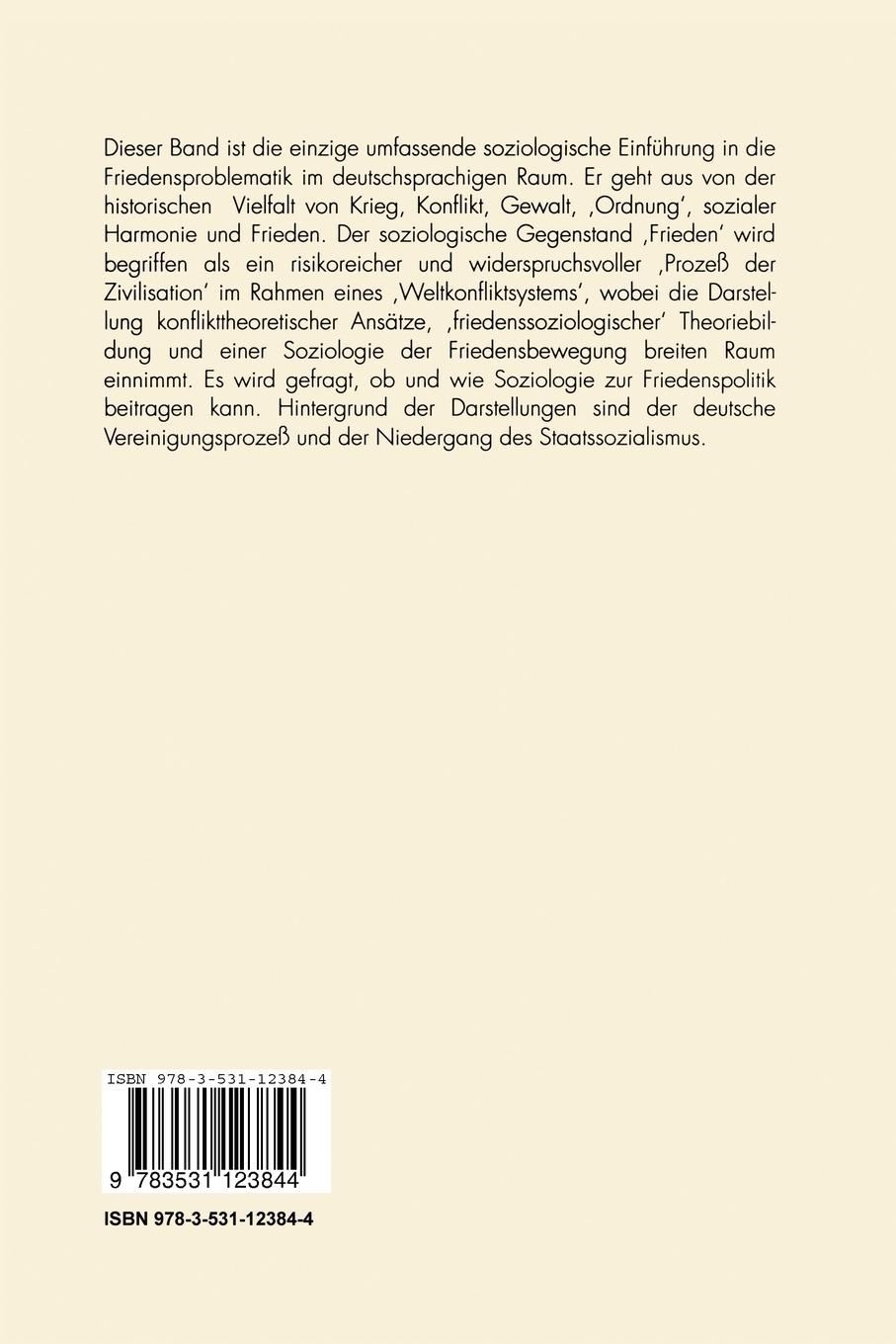 Rückseitencover Soziologie und Frieden