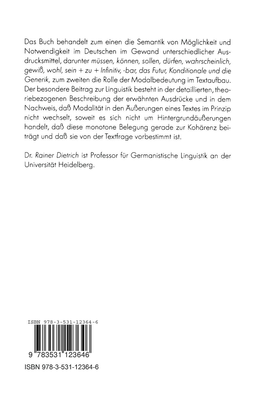 Rückseitencover Modalität im Deutschen