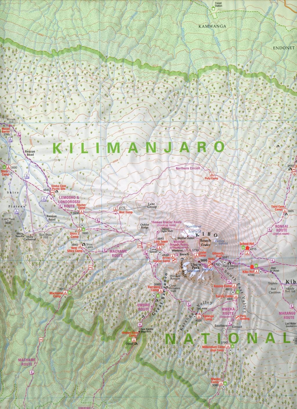 Beispielinhalt (Bild) Kilimanjaro National Park Tourist Map & Guide 1 : 100.000