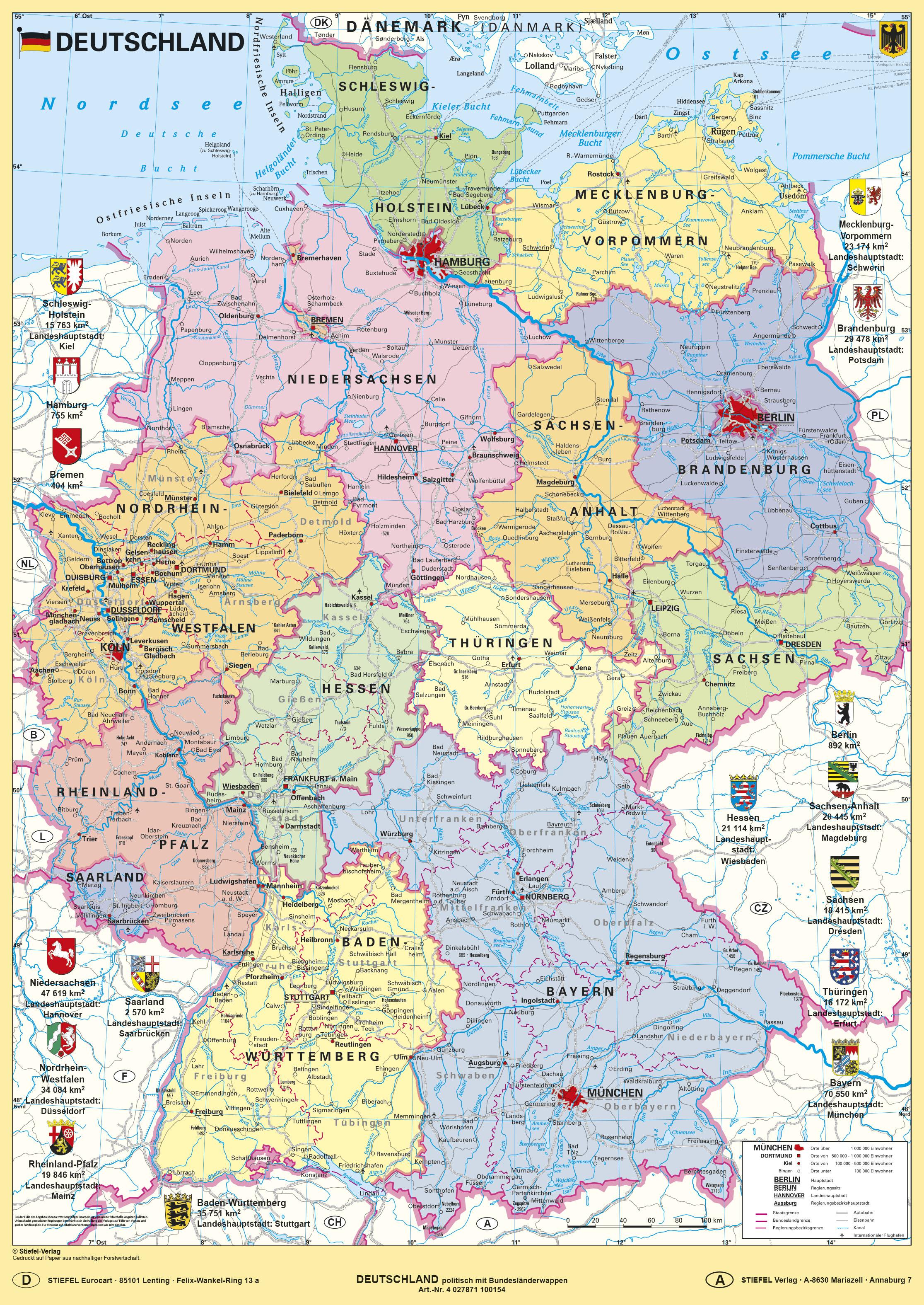 Vorderes Coverbild Deutschland politisch mit Bundesländerwappen
