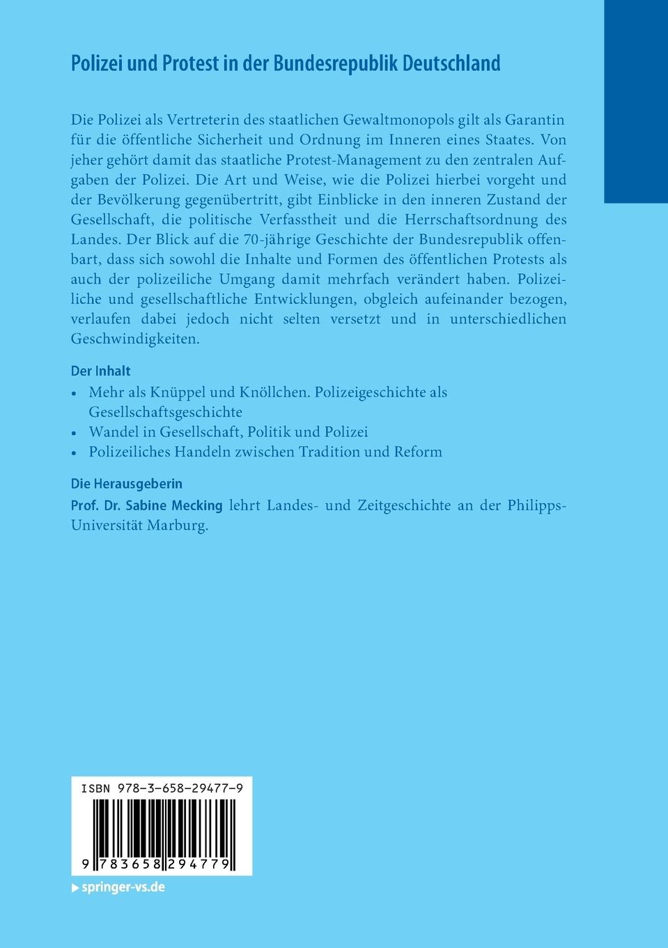 Rückseitencover Polizei und Protest in der Bundesrepublik Deutschland