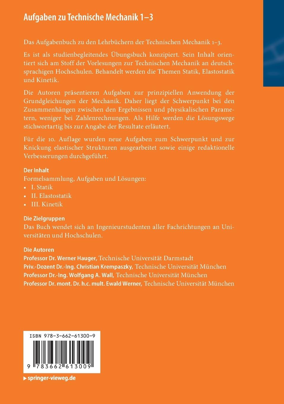 Rückseitencover Aufgaben zu Technische Mechanik 1-3