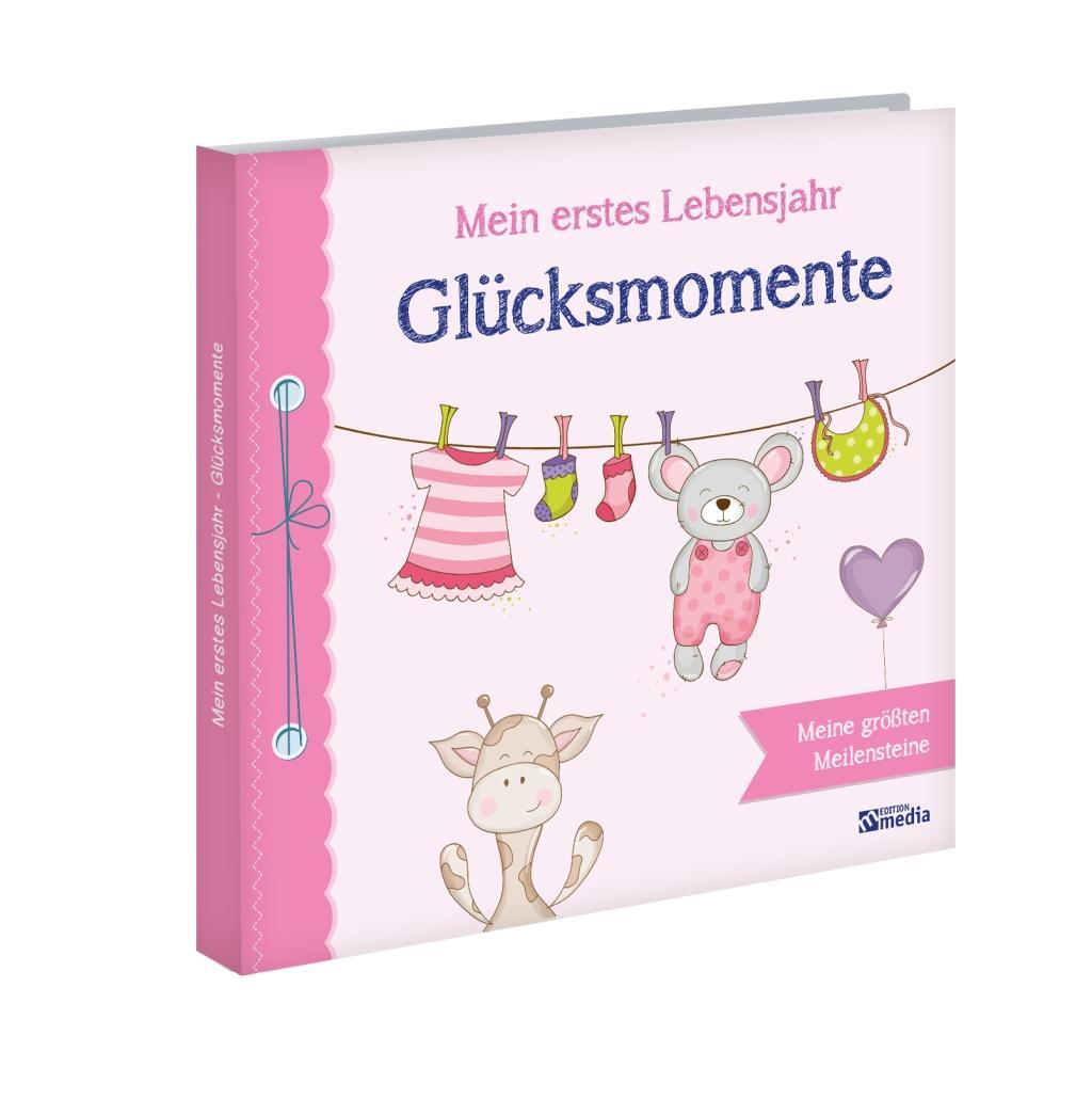 Vorderes Coverbild Babyalbum: Mein erstes Lebensjahr - Glücksmomente. Rosa