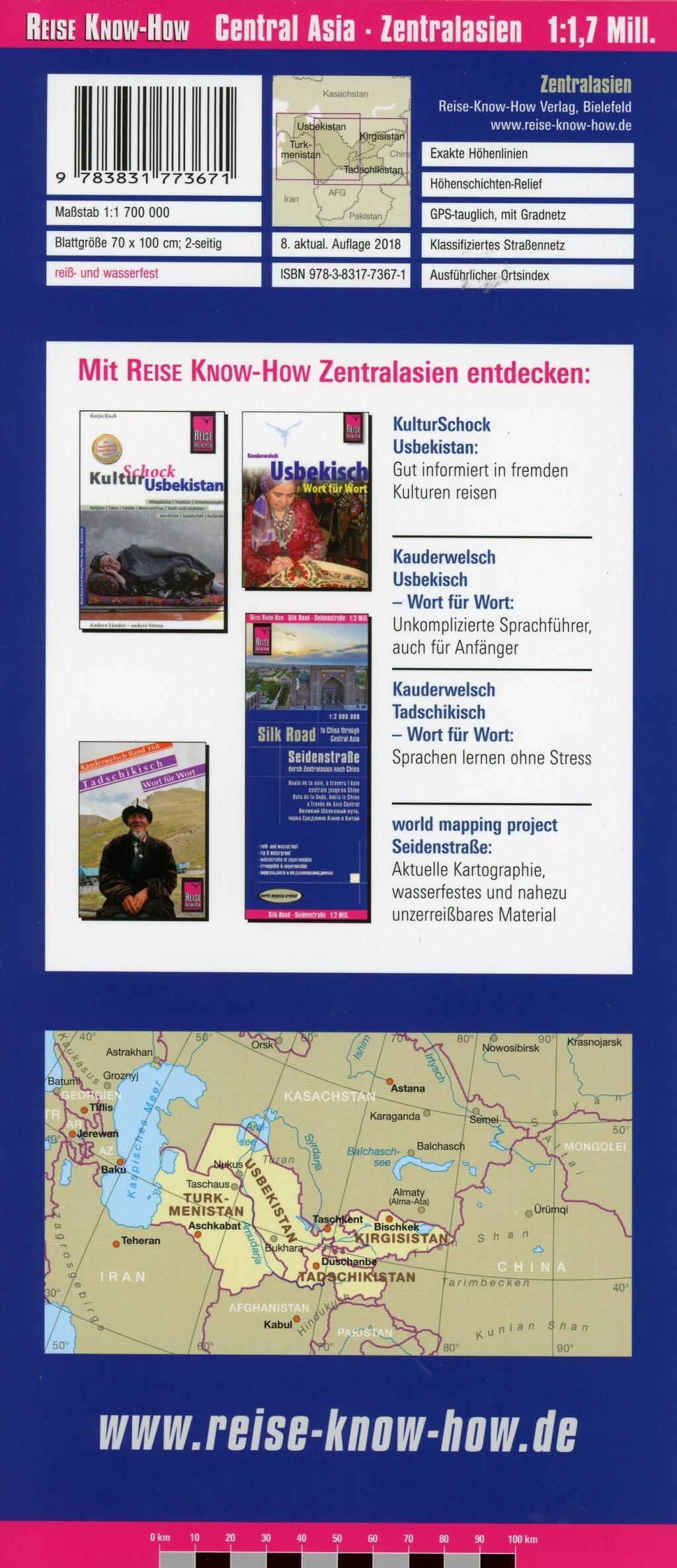 Beispielinhalt (Bild) Reise Know-How Landkarte Zentralasien / Central Asia (1:1.700.000) : Usbekistan, Kirgisistan, Turkmenistan und Tadschikistan