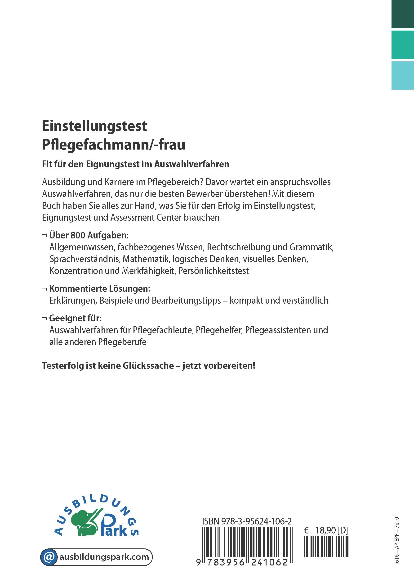 Rückseitencover Einstellungstest Pflegefachmann / Pflegefachfrau
