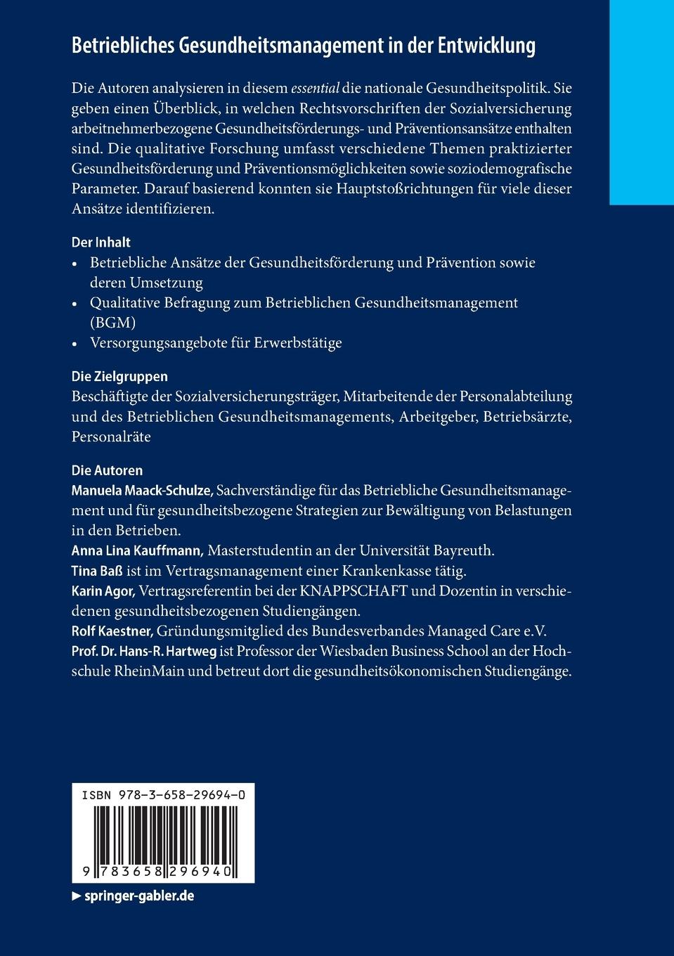 Rückseitencover Betriebliches Gesundheitsmanagement in der Entwicklung