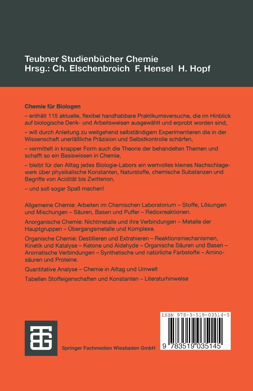 Rückseitencover Chemie für Biologen