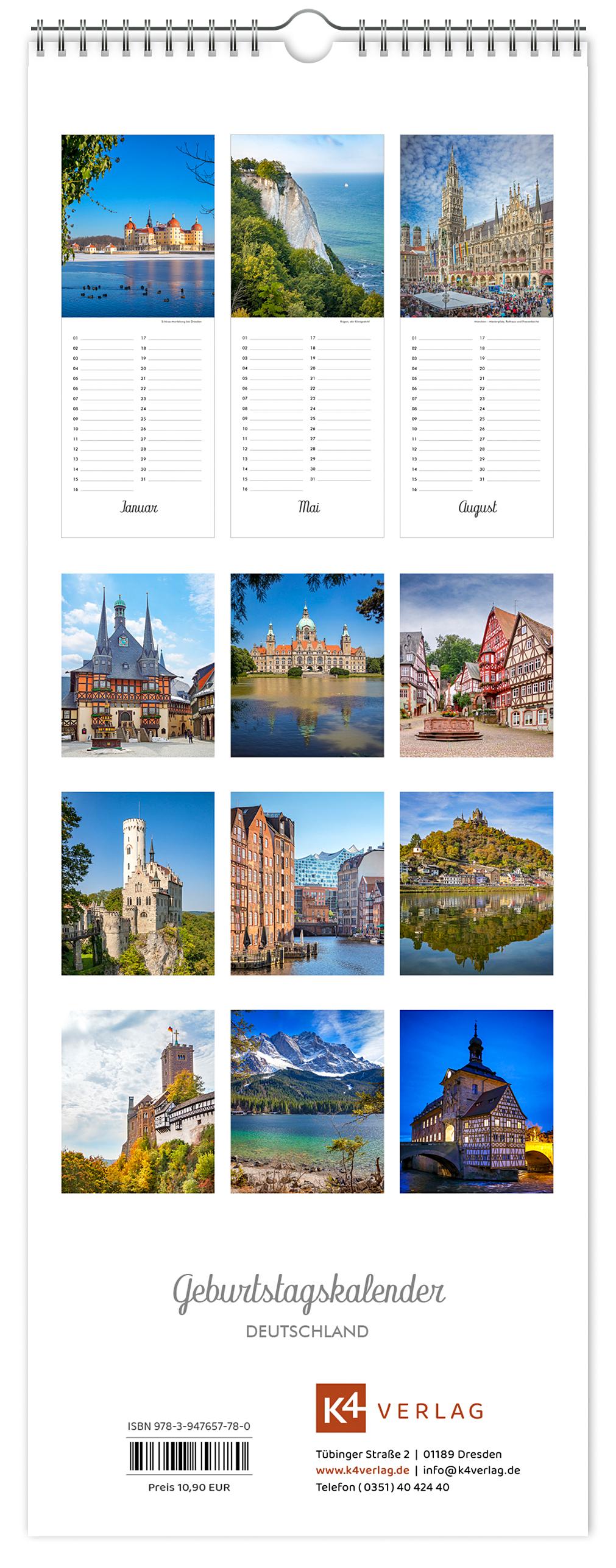 Rückseitencover Kalender Geburtstagskalender Deutschland