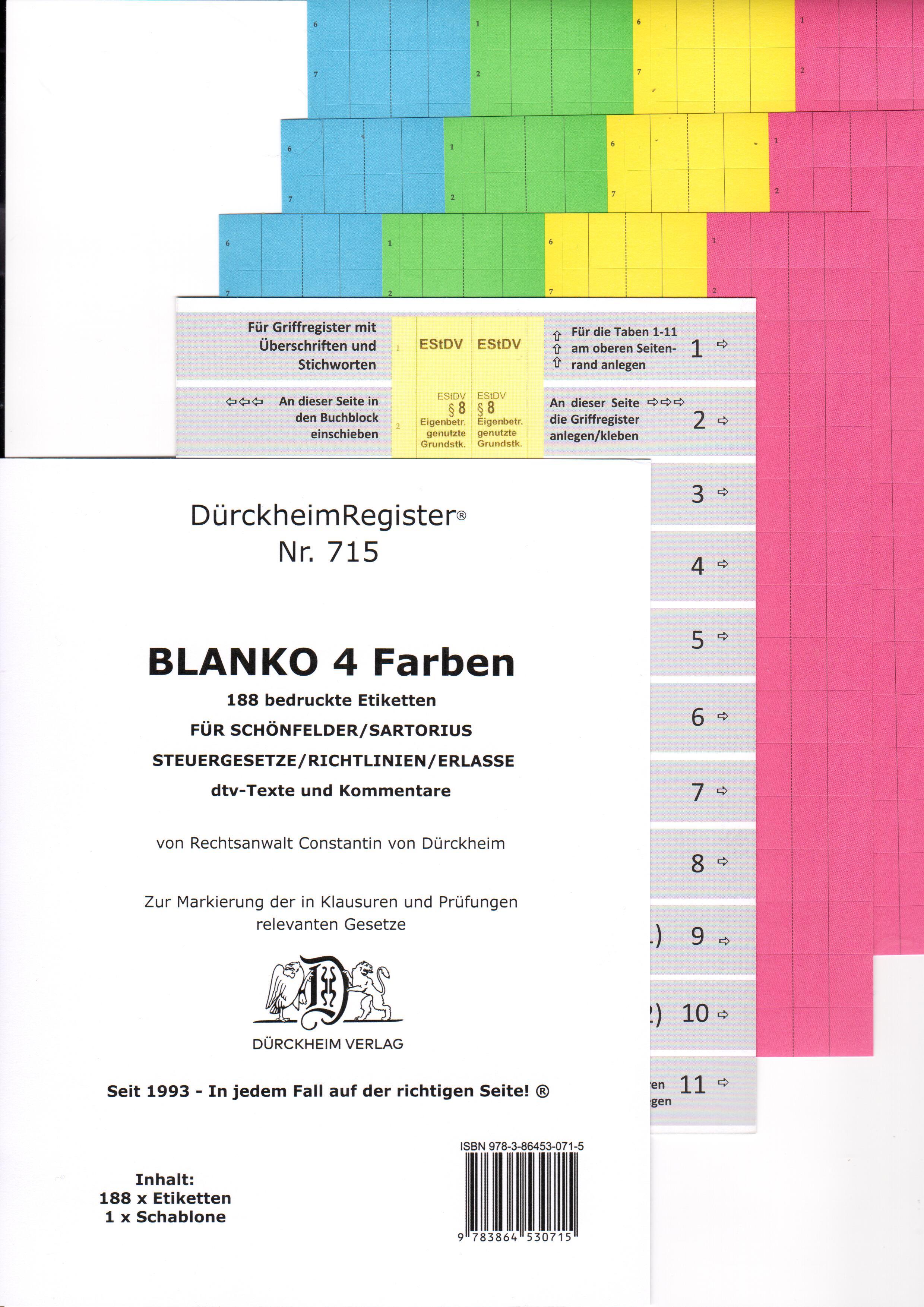 Vorderes Coverbild DürckheimRegister® BLANKO-FARBE Beschreibbar für Gesetzestexte mit Stichworten