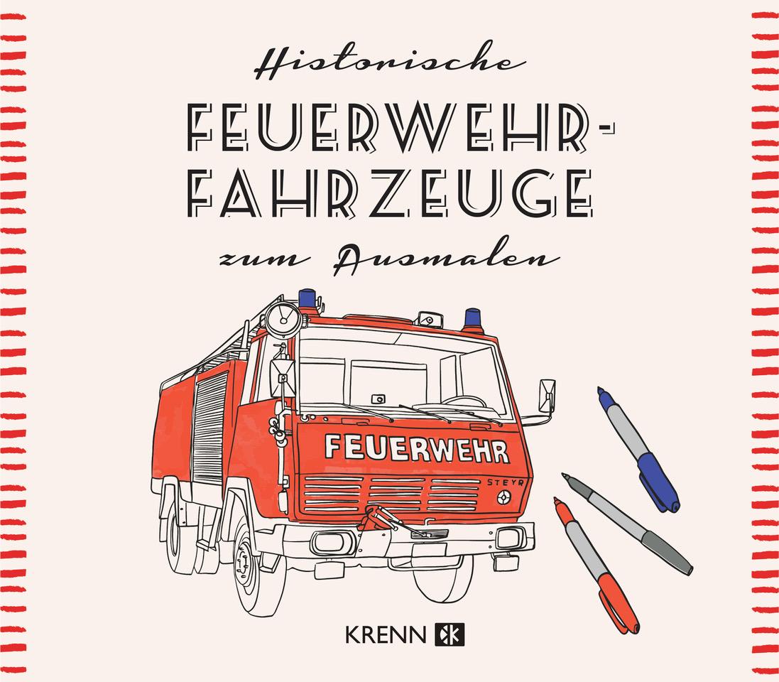 Vorderes Coverbild Österreichische Feuerwehrautos zum Ausmalen