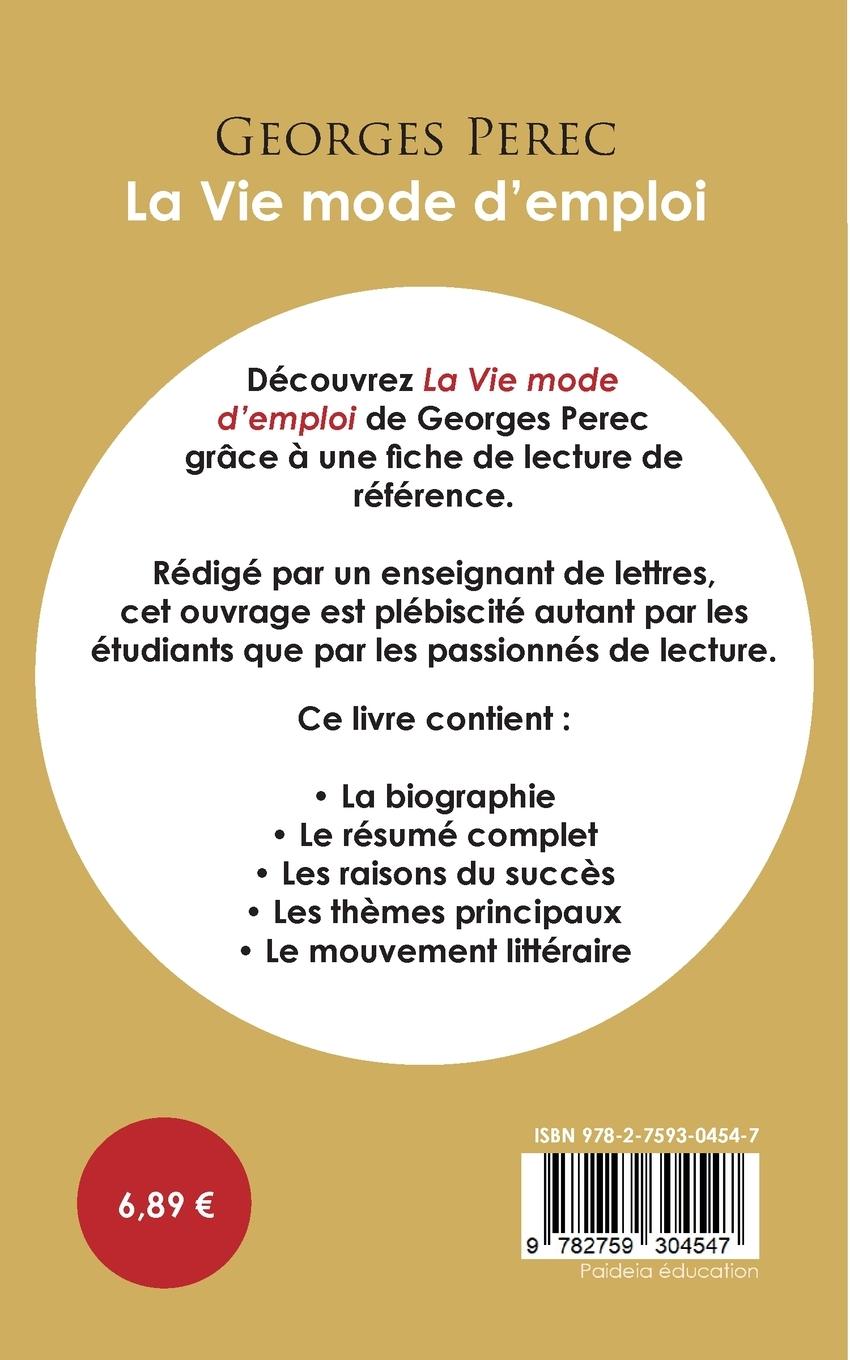 Rückseitencover Fiche de lecture La Vie mode d'emploi (Étude intégrale)