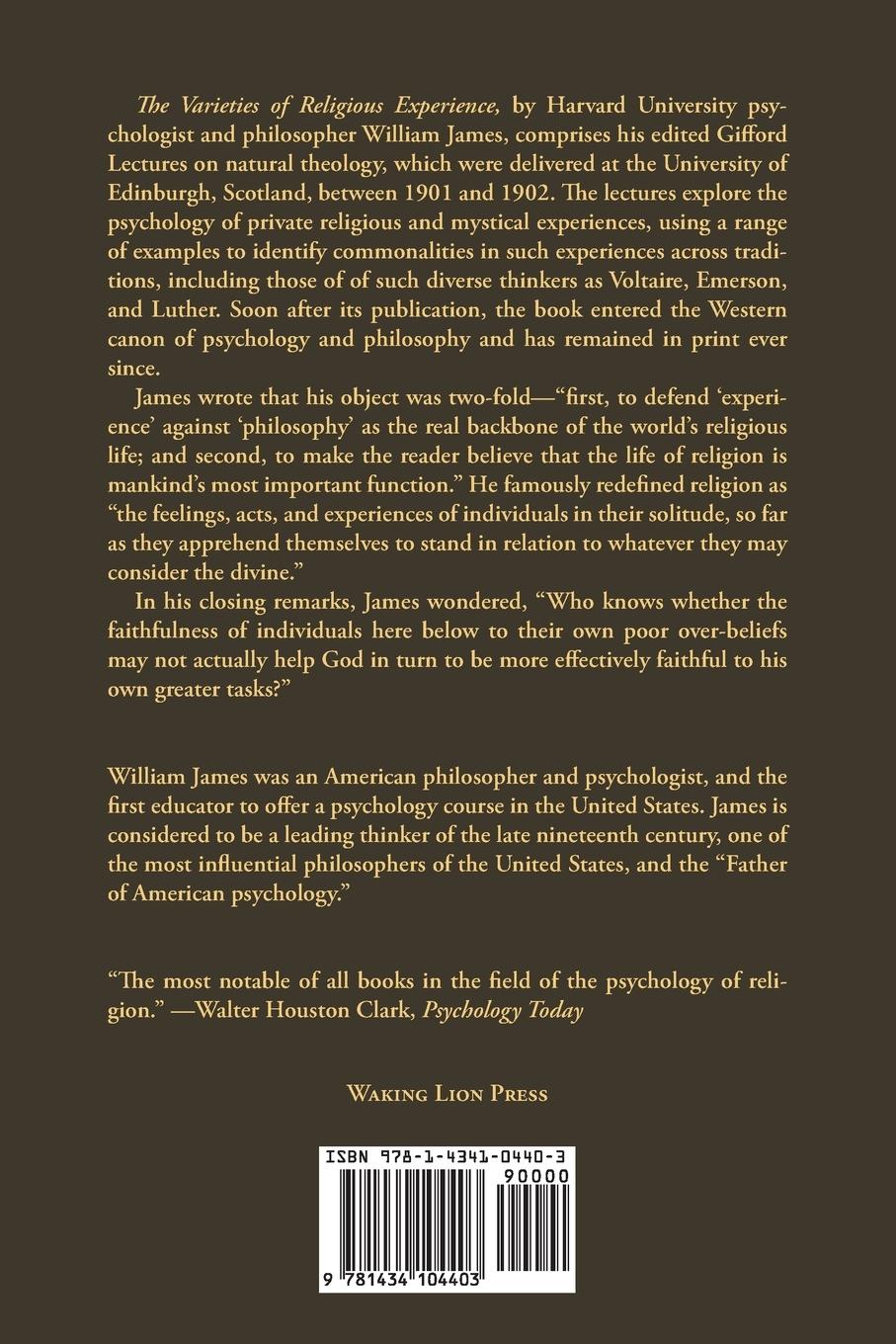 Rückseitencover The Varieties of Religious Experience: A Study in Human Nature