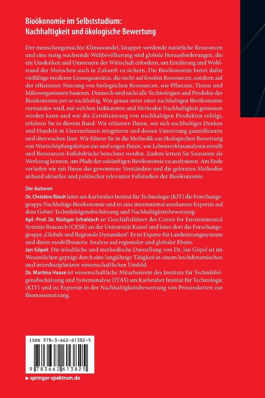 Rückseitencover Bioökonomie im Selbststudium: Nachhaltigkeit und ökologische Bewertung