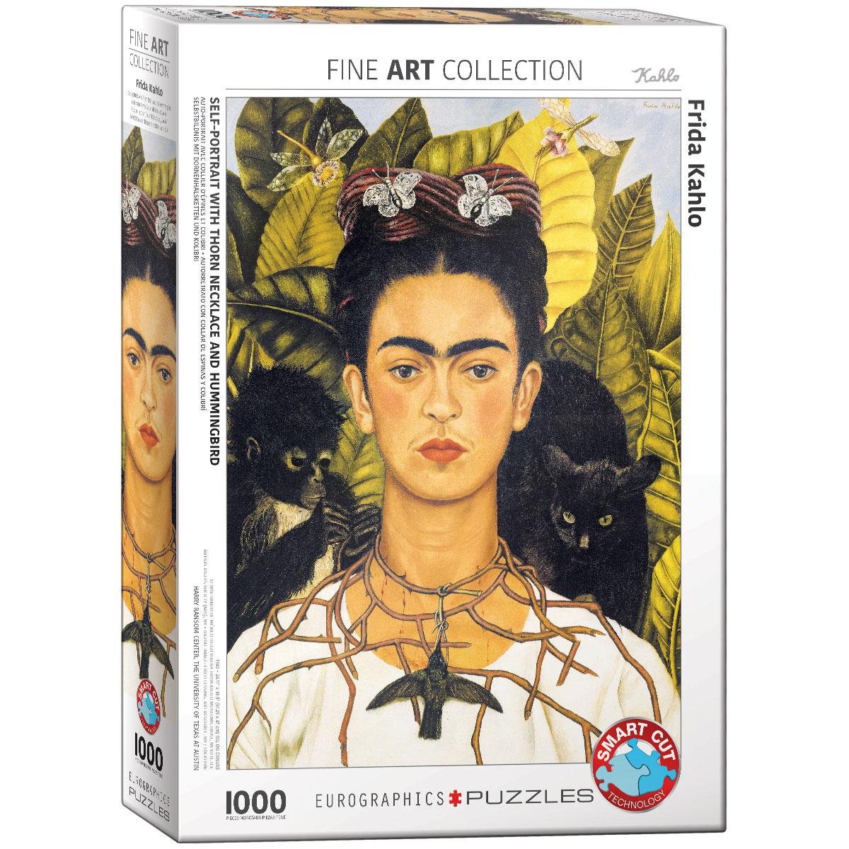 Vorderes Coverbild Selbstbildnis mit Dornenhalsketten und Kolibri von Frida Kahlo 1000 Teile