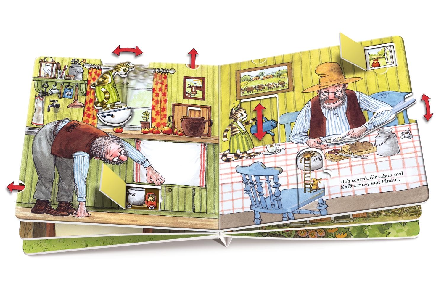 Beispielinhalt (Bild) Pettersson und Findus bauen ein Auto