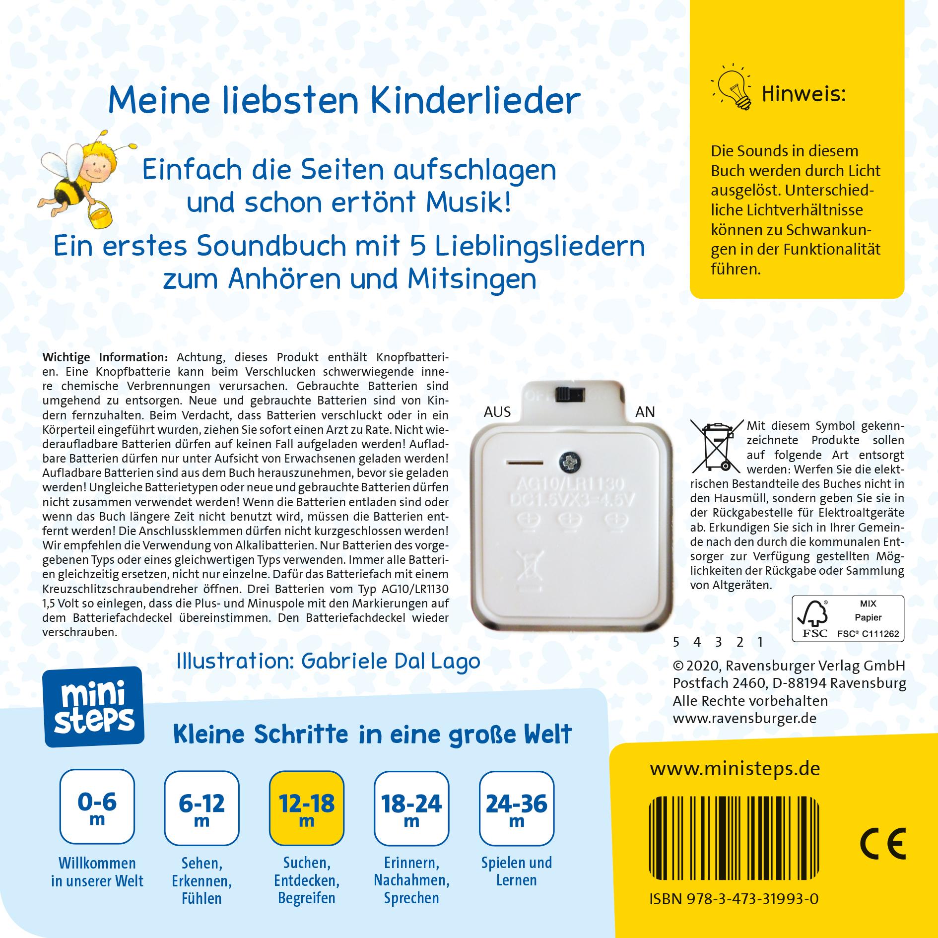 Rückseitencover ministeps: Hör rein, sing mit! Erste Kinderlieder zum Anhören.