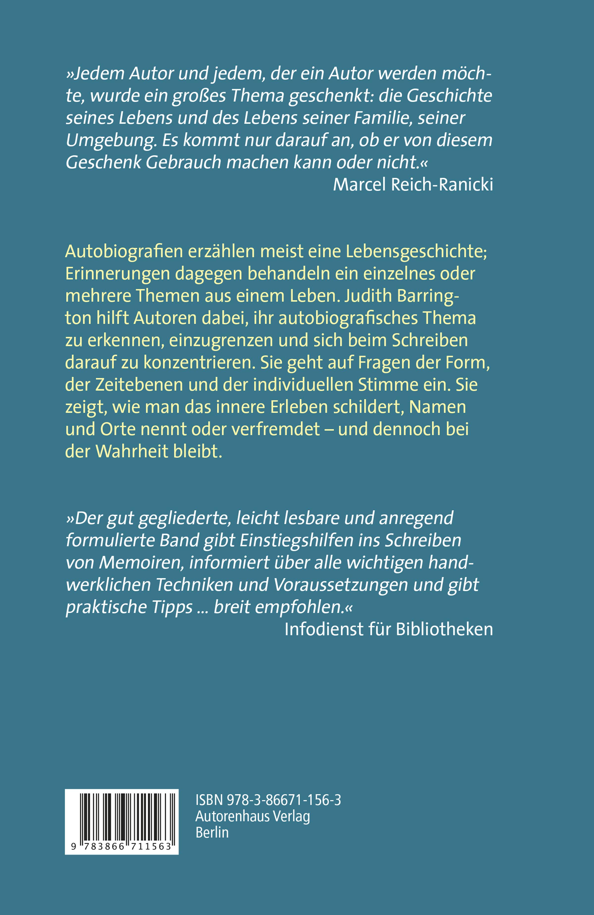 Rückseitencover Meine Erinnerungen, mein Leben