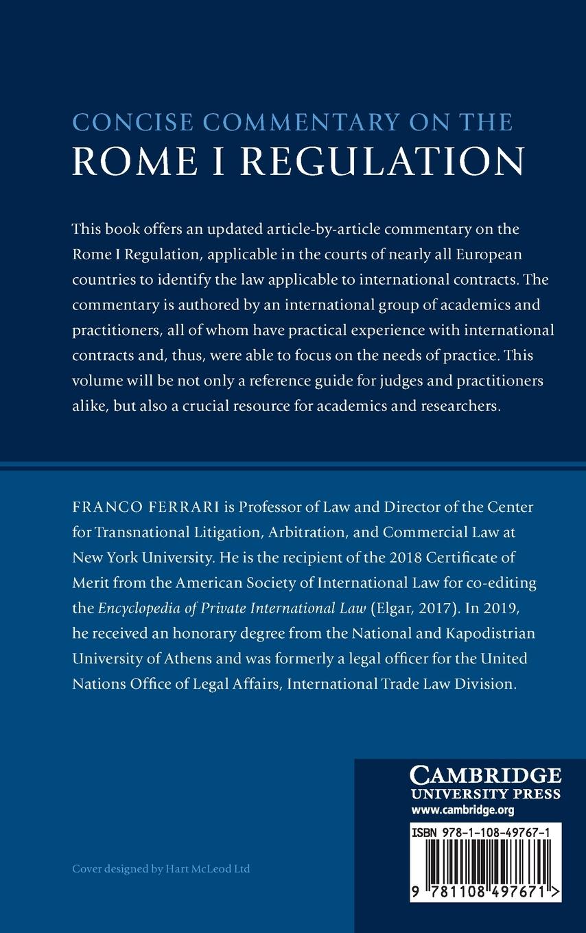 Rückseitencover Concise Commentary on the Rome I Regulation