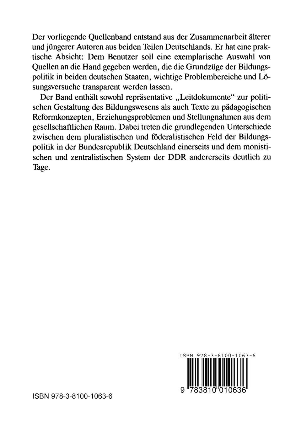 Rückseitencover Bildungspolitik in Deutschland 1945-1990