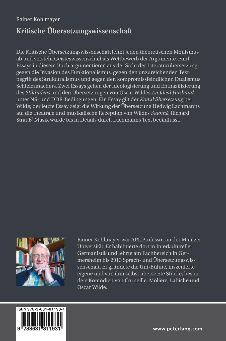 Rückseitencover Kritische Übersetzungswissenschaft