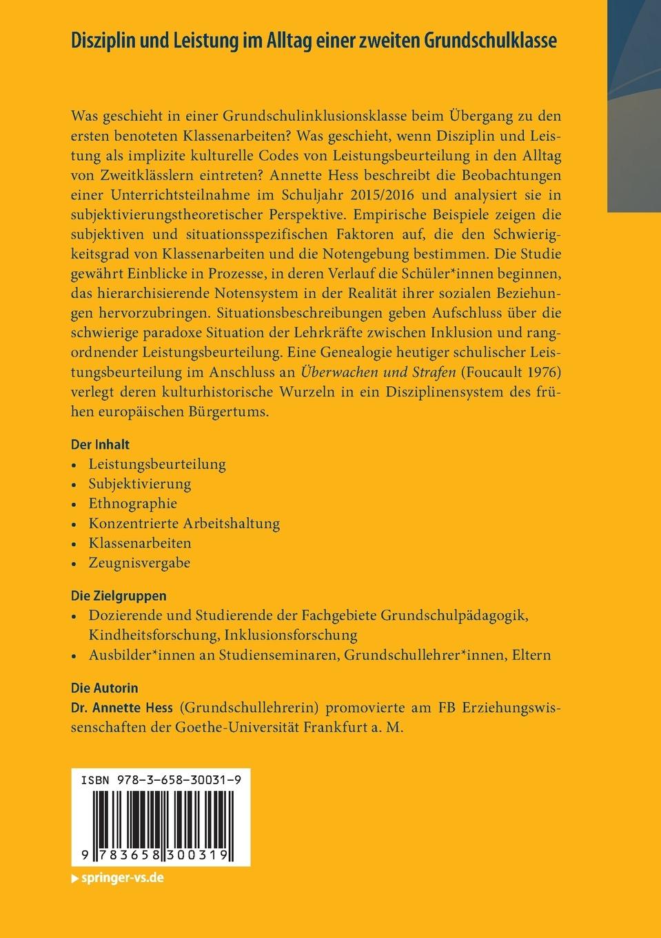 Rückseitencover Disziplin und Leistung im Alltag einer zweiten Grundschulklasse