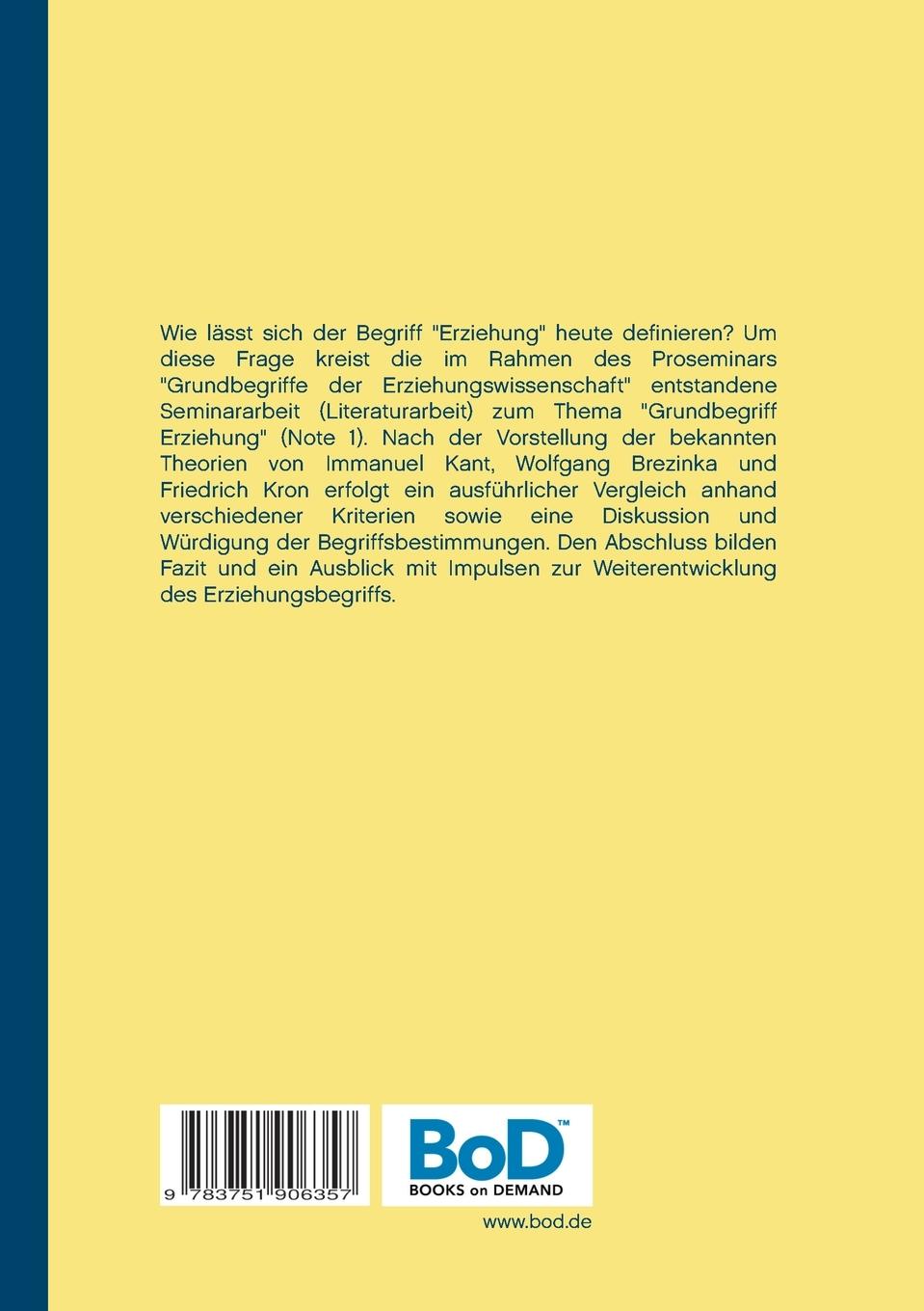 Rückseitencover Was bedeutet eigentlich der Begriff "Erziehung"?