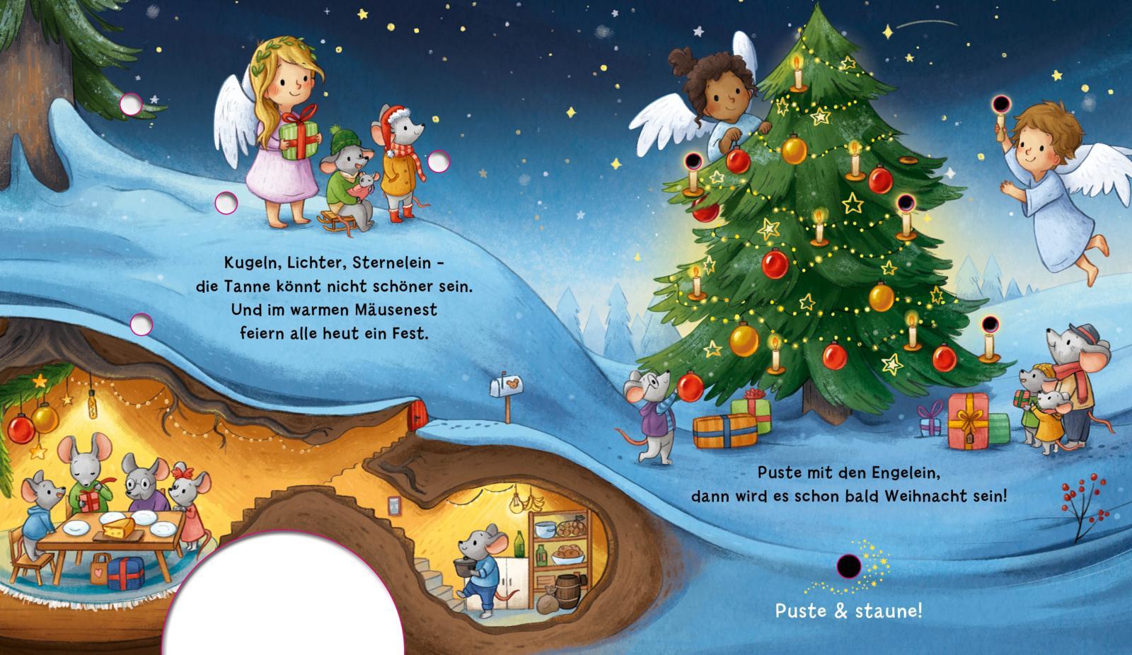 Beispielinhalt (Bild) Mein Puste-Licht-Buch: Es wird Weihnachten, kleine Maus