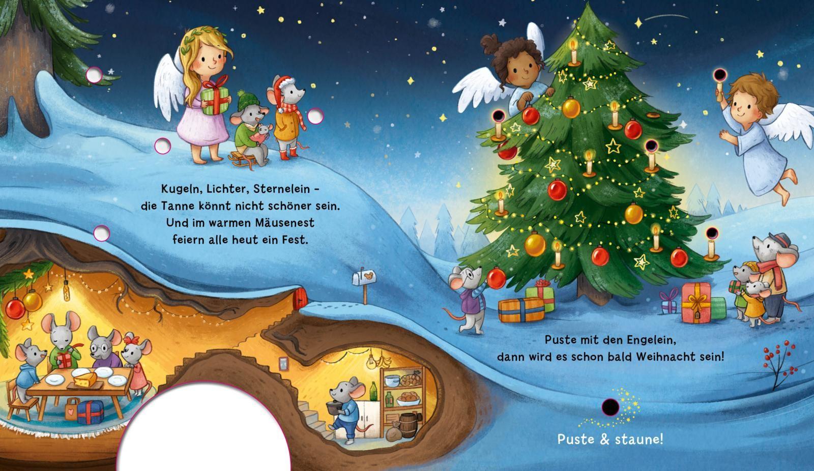 Beispielinhalt (Bild) Mein Puste-Licht-Buch: Es wird Weihnachten, kleine Maus